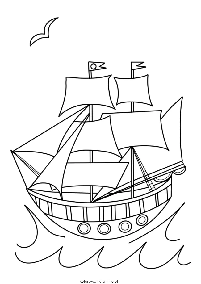 statek z żaglami kolorowanka do druku