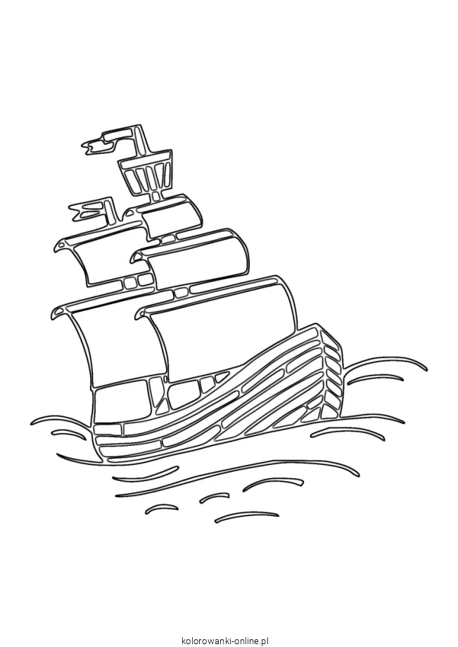 statek z żaglami kolorowanka