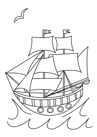 statek z żaglami kolorowanka do druku