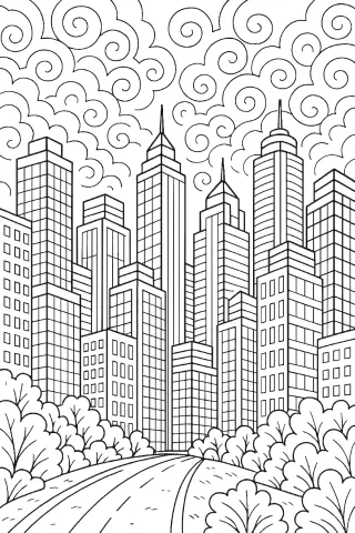 wieżowce w mieście kolorowanka dla dorosłych
